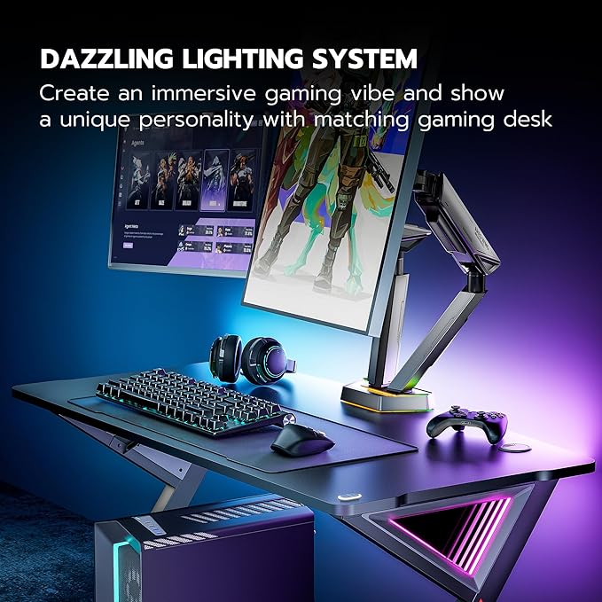 ARES WING RGB Dual Monitor Arm for 17-38" Ultrawide Screens, Holds 35.2lbs, Heavy Duty Dual Monitor Stand for Desk, Adjustable Double Mount with Clamp & Grommet Base, 75/100 VESA Mount, Gray