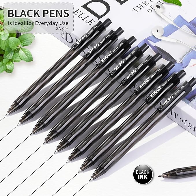 Black Pens Bulk, 60 Pack Retractable Ballpoint Pens, Black Ink 1.0mm Medium Point, Smooth Writing No-Smear Click Pens for Teachers, Students, Restaurant Servers, School & Office Supplies