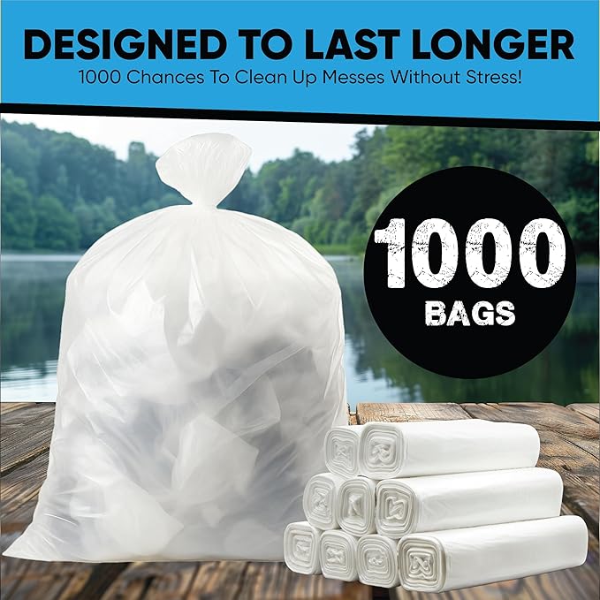 Clear 13 Gallon Trash Bags – Bulk 1000 Count – Tall Kitchen Garbage Bags – 13 Gal Unscented Plastic Can Liners for Bathroom, Office, Janitorial, Commercial, Industrial, Municipal – Drawstring-Free