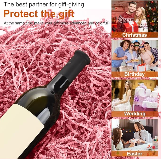 Darfukei Shredded Paper For Gift Baskets, 1/2LB (8 oz) Crinkle Paper Filler, Pink Mother's Gifts Day Baskets Grass, Crinkle Cut Papers Shred For Birthdays, Weddings,Boxes Bags, Basket Filler ,Anniversaries,Gift Wrapping