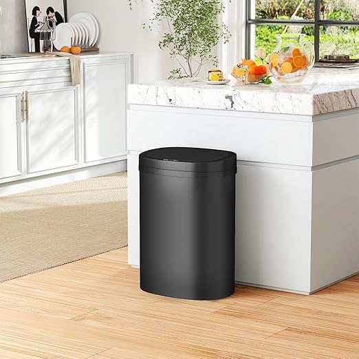 PayLessHere | 13 Gallon Plastic Trash Can | Black | Automatic Touchless Lid with Motion Sensor | Kitchen Garbage Can with Waterproof Design | for Home, Office, Bathroom | Pack of 1