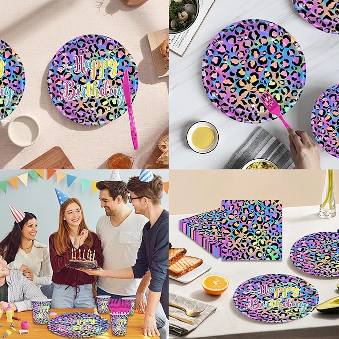 140Pcs Leopard Print Party Decorations,Jungle Animal theme Decorations Include Tableware, Plate, Cup, Napkin, Cutlery, Animal Cheetah Print Birthday Party Supplies Serve 20