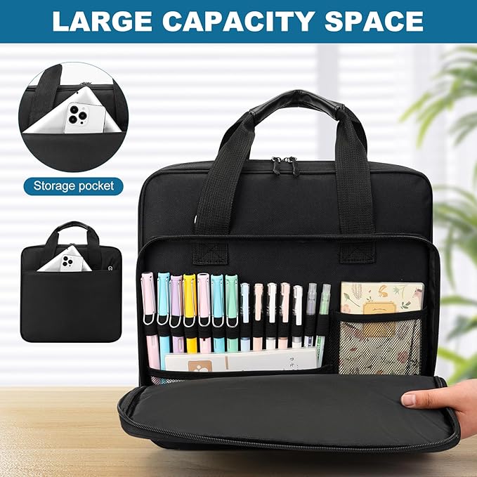 Zipper Binder with Shoulder Strap,3 Ring 2 inch Binder with Zipper, Office Binder Organizer,500 Sheet Capacity (Black)