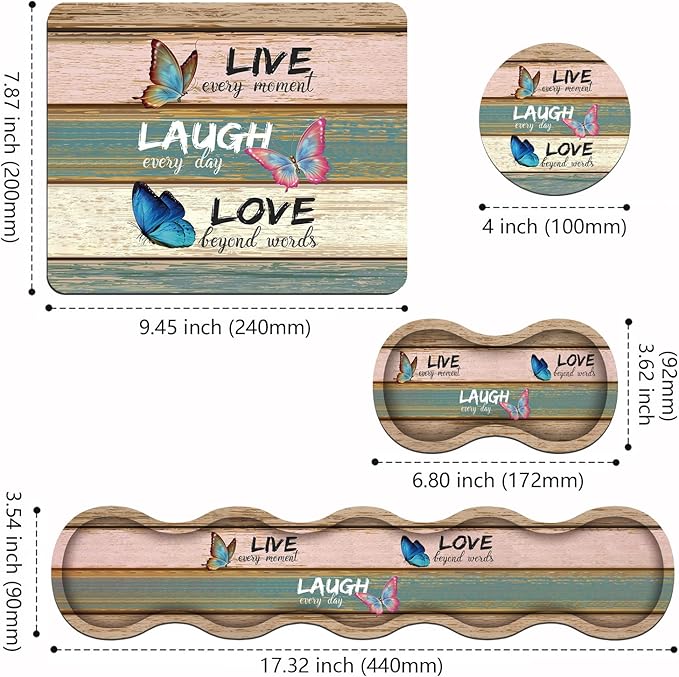 Ergonomic Keyboard Wrist Rest and Mouse Pad Wrist Rest Set with Coasters [4Pcs], Non-Slip Rubber Base for Home Office Working Studying Easy Typing & Pain Relief, Inspirational Quote Live Laugh Love