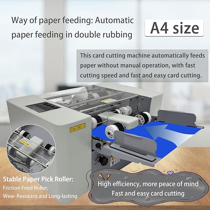 A4 Automatic Business Card Cutter Machine, 110V Electric Card Slitter with Auto Paper Feed, 30 Cards/Min, for 180-350GSM Thick Paper, with Waste Box, Ideal for Printing Shops Office School