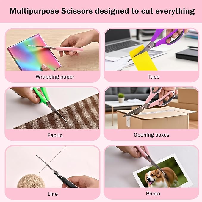 Black-Purple Scissors Pack, Rkqoa 8" Adult Scissors All Purpose - Comfort-Grip Sharp Shears for Office School Sewing Fabric Craft Art Supplies, Teacher/Class Everyday use, Classroom Must have