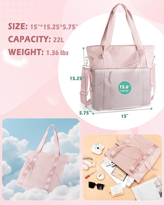Work Tote with Crossbody Strap for Women, Tote Bag with Laptop Sleeve and Water Bottle Pocket for Work and School