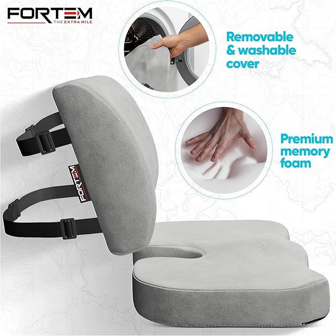 FORTEM Seat Cushion, Office Chair Cushion, Lumbar Support Pillow for Office Chair, Memory Foam Sciatica Coccyx Tailbone Pressure Pain Relief, Car Sitting Pad, Washable Non Slip, XL