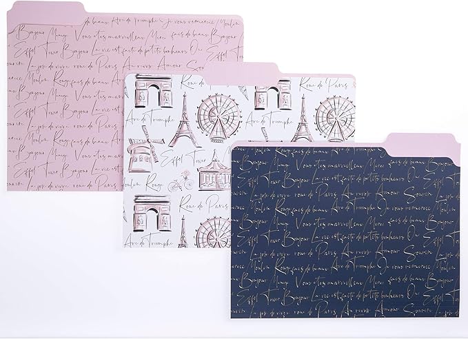 Graphique Parisian Traditional File Folder Set – Each Folder Measures 11.75"" x 9.5"", Set Includes 9 Folders with 3 Unique Designs, Durable Triple-Scored Coated Cardstock (FIF055)