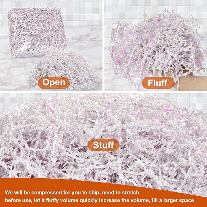 Shredded Paper For Gift Baskets, Crinkle Paper Filler, 1/2LB (8 oz) Crinkle Cut Papers Shred, Bridesmaid Engagement Gift Boxes Bags Filler, Tissue Gifts Basket Fillers, Packing Grass Confetti