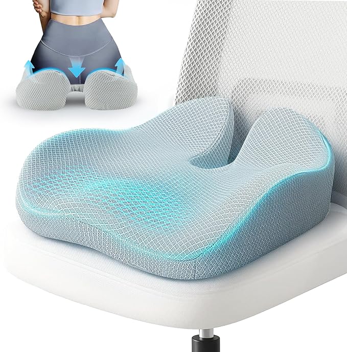 Sytopia Extra Large Office Chair Cushion, 19" x 17" Ergonomic Memory Foam Seat Cushion, Pressure Relief for Tailbone Pain, Sciatica & Hip Pain, Booster Pad for Sitting & Driving, Gray