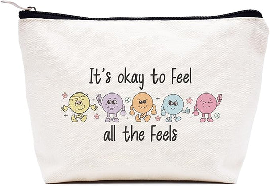 Funny Inspirational Quotes Gifts-Affirmations Present-Educational,Mental Health,Positive Motivational Encouragement Present,Christmas Gift-Makeup Bag Cosmetic Bag Travel Pouch-It's Ok to Feel