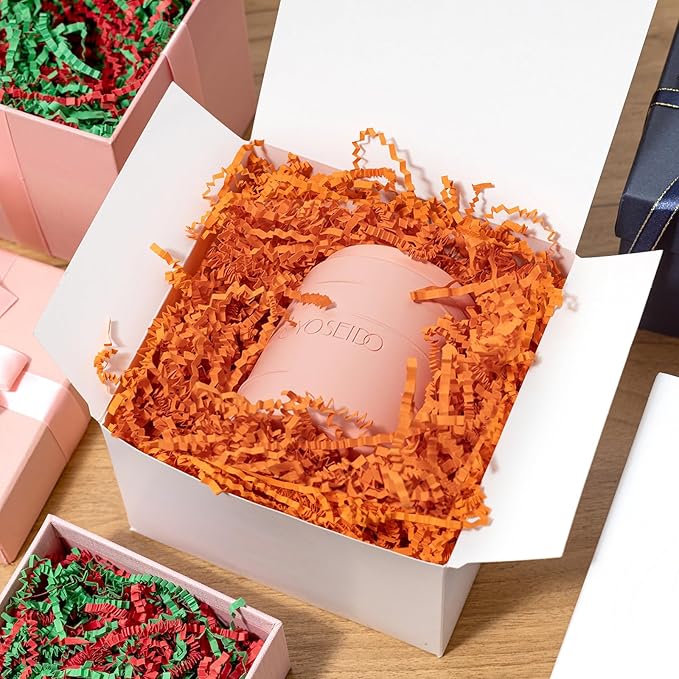 Mefleet 2 LB Crinkle Cut Paper Shred Filler Orange Crinkle Shredded Paper for Gift Box - Gift Basket Bag Filler - Grass Cushion Stuffing for Halloween Fall Christmas Holiday Packaging Wrapping