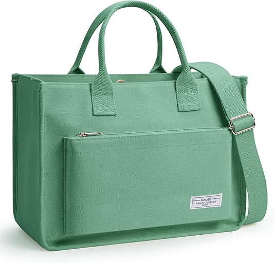 Fancy Forest Work Tote Bags for Women With Compartments, Large Canvas Crossbody Purse with Zipper for College, Travel, Bible