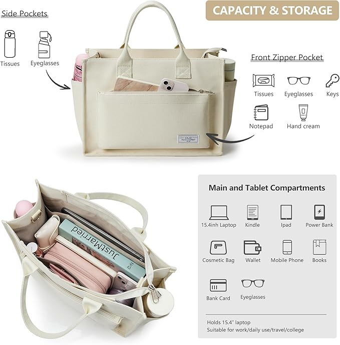 Fancy Forest Work Tote Bags for Women With Compartments, Large Canvas Crossbody Purse with Zipper for College, Travel, Bible