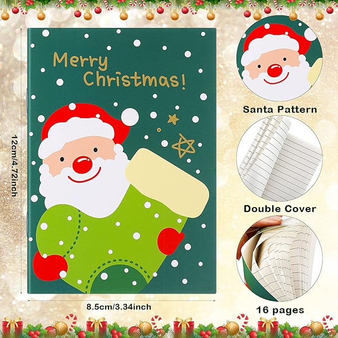Christmas Mini Notebook Christmas Mini Memo Pad Notepads Christmas Theme Pocket Notebook Snowman Santa Claus Pattern Notebook Small Notebook Kids Stocking Stuffers for Xmas Party (36 Pieces)
