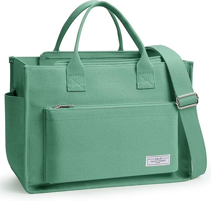 Fancy Forest Work Tote Bags for Women With Compartments, Large Canvas Crossbody Purse with Zipper for College, Travel, Bible