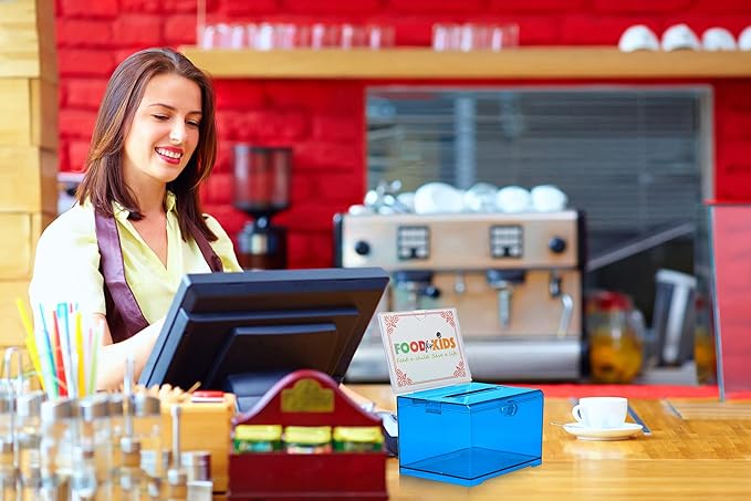 AdirOffice Crystal Blue Acrylic Donation Box with Lock - Multipurpose Suggestion Box for Office, Fundraisers, or School Voting - 6.25x4.5x4 Inches