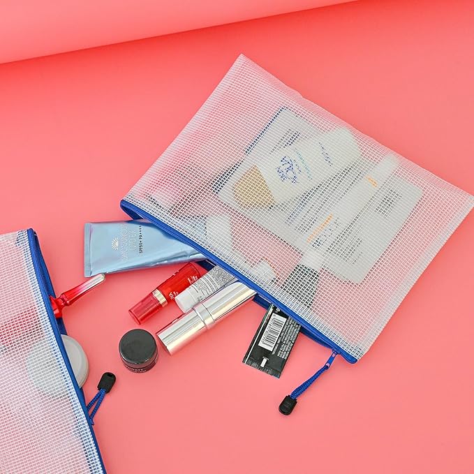 AUSTARK 20 Pcs Zipper File Bags, Plastic Mesh Pouch, Board Game Storage Bag, Waterproof Bags for Office School (B5 Size 11.4''x8.2'', White and Blue)