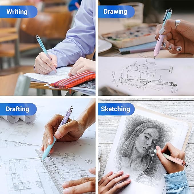 WRITECH Up Mechanical Pencil Set: 6ct Gradient Barrel 0.7mm Mechanical Pencils with 4 Tubes of HB Lead Refills and 2 Extra Erasers for Writing Drawing Sketching Drafting