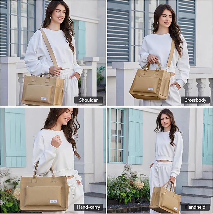 Fancy Forest Work Tote Bags for Women With Compartments, Large Canvas Crossbody Purse with Zipper for College, Travel, Bible