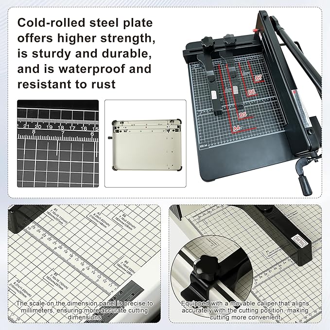 Easy to Use 12'' Metal Guillotine ，Heavy Duty Paper Cutter with Safety Blade Lock，Paper Slicer with Metal Base,Stack Paper Trimmer,Can Cut 400 Pieces of Paper，Perfect for Office，School