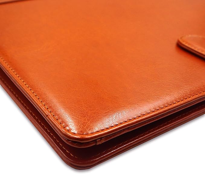 Leather Portfolio Binder (3 Rings) - Brown Padfolio With Letter Size Writing Pad, 10 File Sleeves, Card and Pen Holder - A4 Notebook Organizer for Interview, Resume, Conference