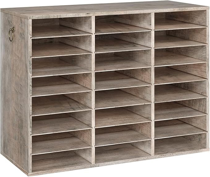 HOOBRO Literature Organizer, 24 Compartments Wooden Mail Organizer, Countertop Literature Sorter with Adjustable Shelves for Home, Office, School, Student Mailbox for Classroom, Greige BG38WF01