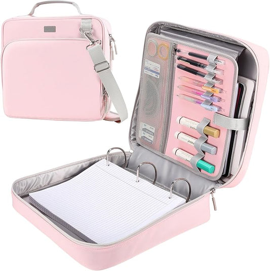 3-Inch 3-Ring Zipper Binder with Shoulder Strap, D-Ring Zip Up Binder with 700 Sheets Capacity, Compatible with 13" MacBook, 12.9" Tablet, for Middle School, College, Office (Pink)