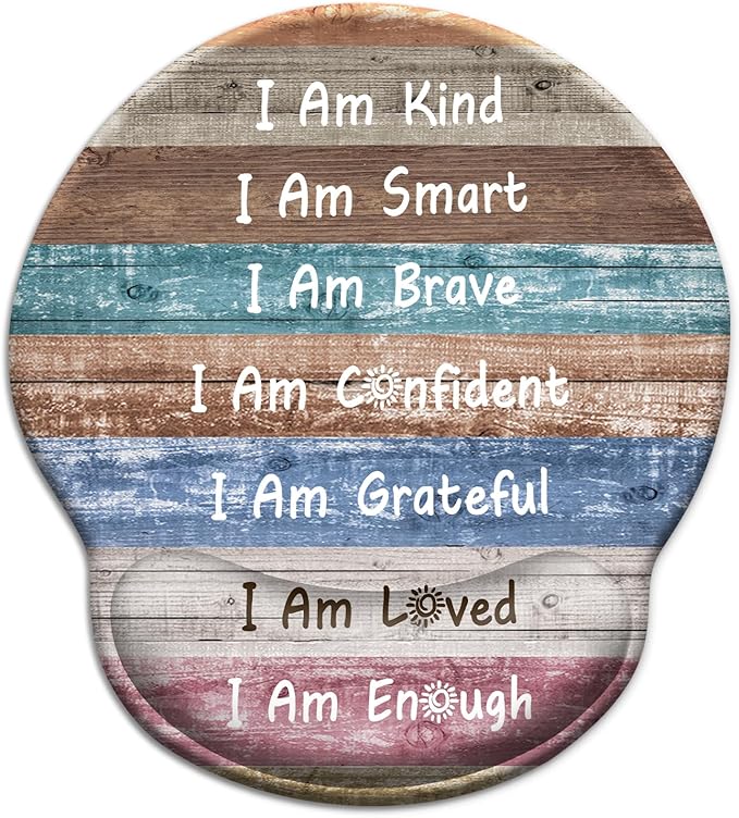 Inspirational Mouse Pad with Gel Wrist Rest, Ergonomic Comfort Non-Slip Mousepad for Pain Relief, Positive Quotes Office Decor & Desk Accessories for Teachers, Home, Computer, Gaming
