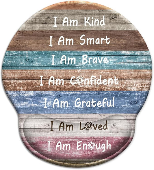 Inspirational Mouse Pad with Gel Wrist Rest, Ergonomic Comfort Non-Slip Mousepad for Pain Relief, Positive Quotes Office Decor & Desk Accessories for Teachers, Home, Computer, Gaming