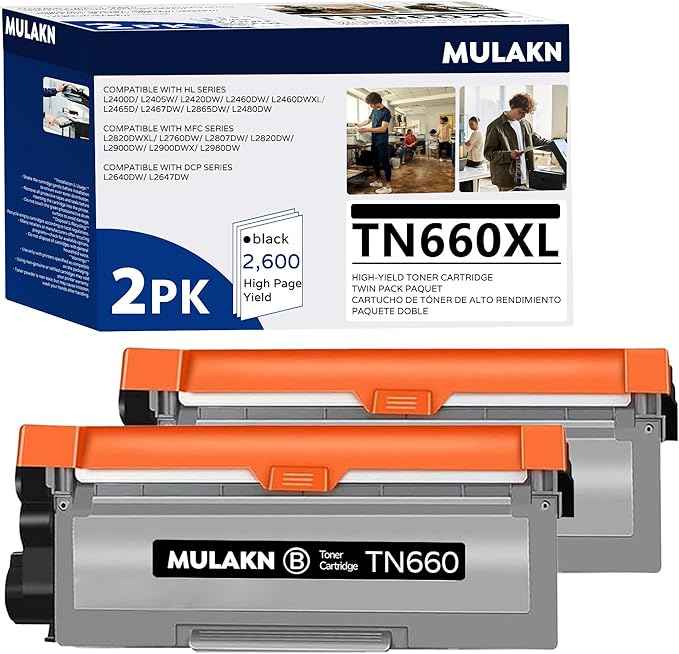 TN660 Toner Cartridge for Brother TN660 TN-660 TN 660 TN630 Compatible with HL-L2300D HL-L2380DW HL-L2320D DCP-L2540DW MFC-L2700DW MFC-L2685DW Printer - 2PK High Yield