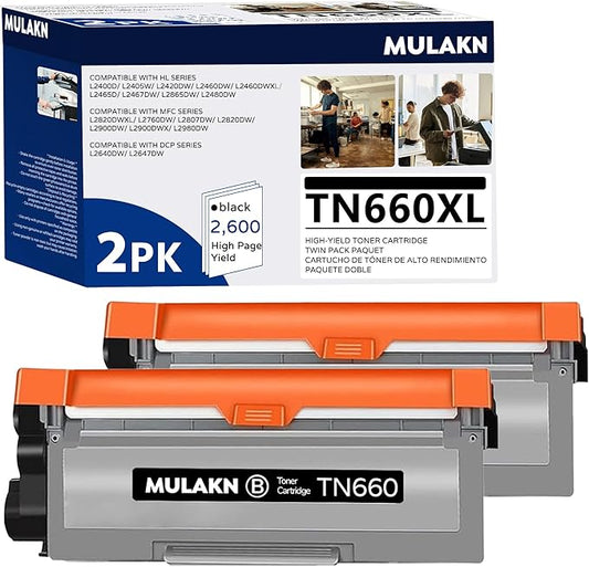 TN660 Toner Cartridge for Brother TN660 TN-660 TN 660 TN630 Compatible with HL-L2300D HL-L2380DW HL-L2320D DCP-L2540DW MFC-L2700DW MFC-L2685DW Printer - 2PK High Yield