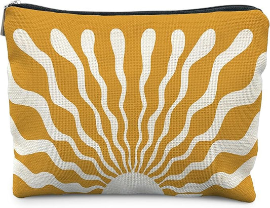 Abstract Groovy Boho Sun Sunshine Makeup Bag, Sunshine Gifts Cosmetic Bags for Women, Boho Gifts for Women, Retro Mid Century Modern Art Zipper Makeup Pouch