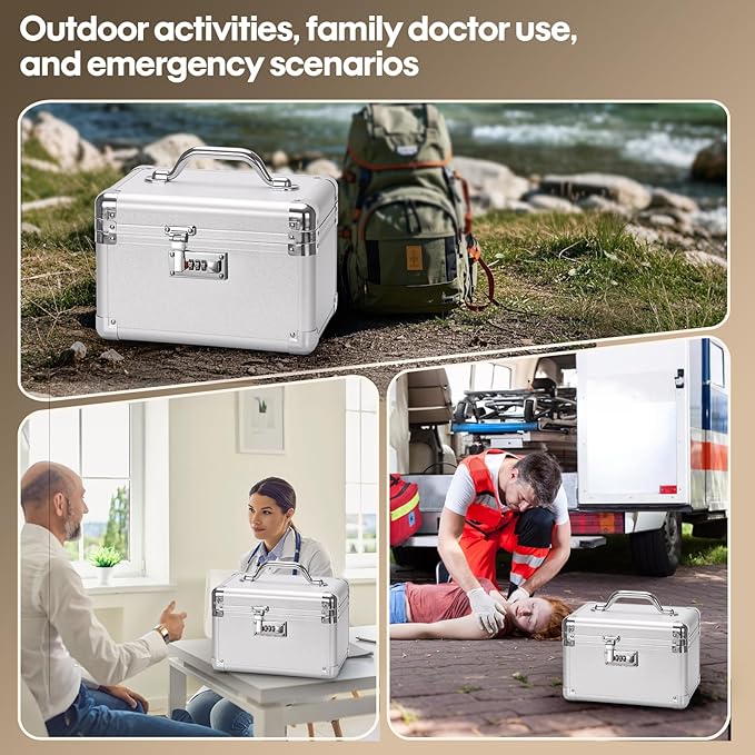 Large Lock Box - Security Combination Lock Box, Locking Storage Case for Personal Items and Medicine, Childproof Lockable Lockbox for Home/Office/School, 10.2x6.8x6.9 Inch, Silver