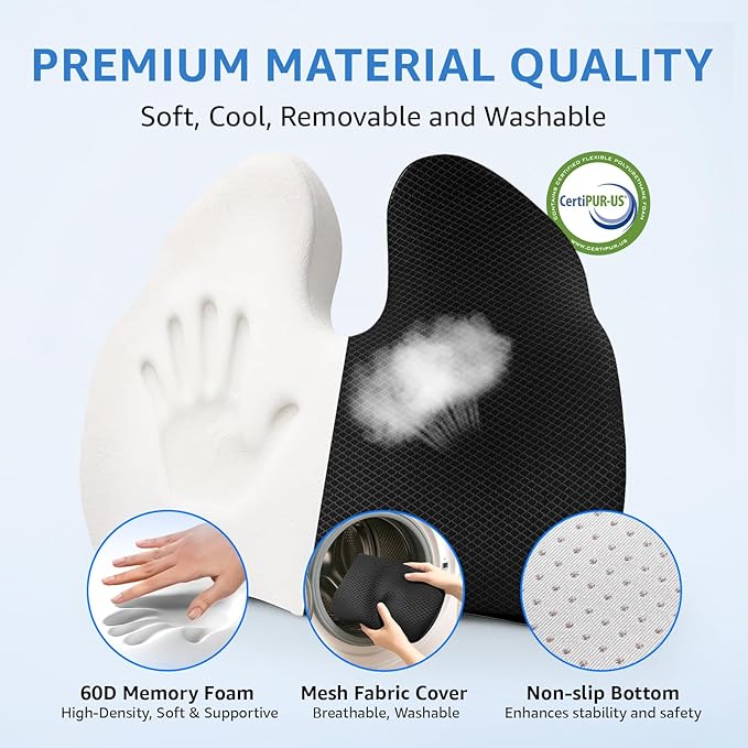 Sytopia Extra Large Office Chair Cushion, 19" x 17" Ergonomic Memory Foam Seat Cushion, Pressure Relief for Tailbone Pain, Sciatica & Hip Pain, Booster Pad for Sitting & Driving, Extra Cover (Black)