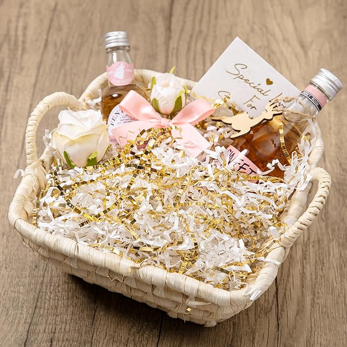 Mefleet 2 LB Crinkle Cut Paper Shred Filler White & Gold Crinkle Shredded Paper for Gift Box - Gift Basket Bag Filler - Grass Cushion Stuffing for Christmas Holiday Packaging Wrapping