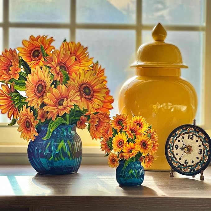 Freshcut Paper Pop Up Cards, Sunflowers, 12 Inch Life Sized Forever Flower Bouquet 3D Popup Greeting Card, Birthday Cards, Get Well Gifts, Blank Notecard & Envelope