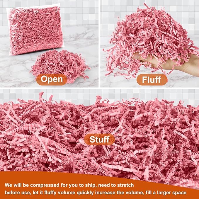 Darfukei Shredded Paper For Gift Baskets, 1/2LB (8 oz) Crinkle Paper Filler, Pink Mother's Gifts Day Baskets Grass, Crinkle Cut Papers Shred For Birthdays, Weddings,Boxes Bags, Basket Filler ,Anniversaries,Gift Wrapping