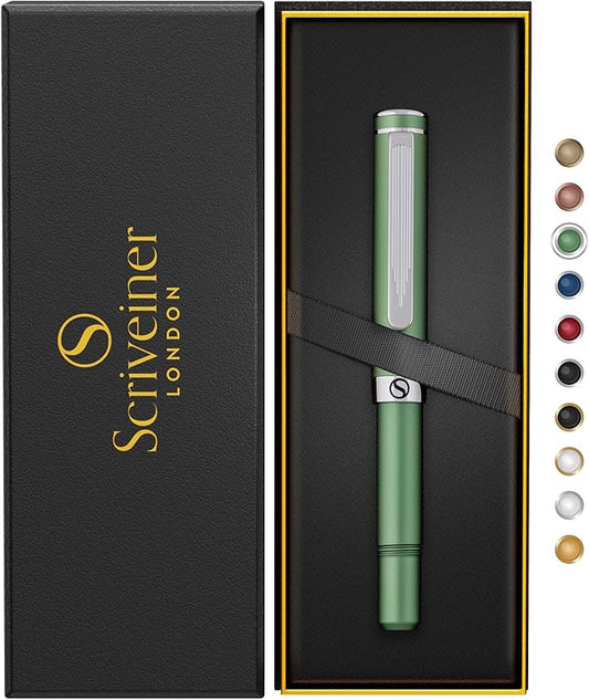 Scriveiner Green Rollerball EDC Luxury Pen, Stunning Pocket Pen with Chrome Finish, Cool Writing Pen, Best Gift for Men & Women, German Schmidt Refill, Nice Present, Fancy Office Designer