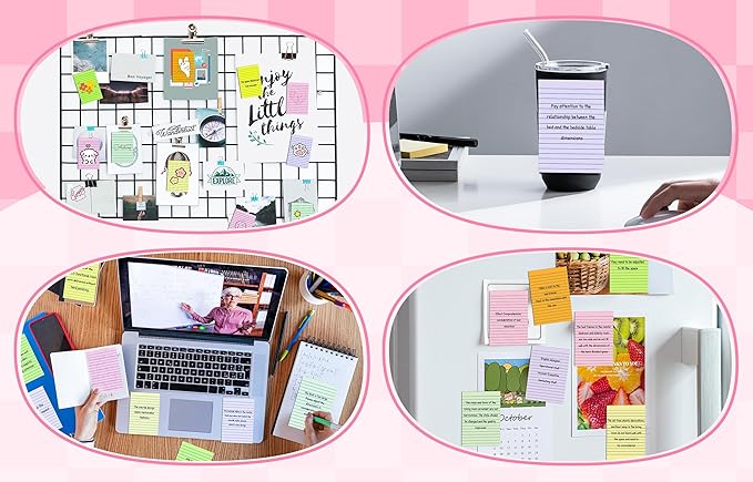 (15 Pads) Lined Sticky Notes 4x6 in Post, 7 Pastel Colors with Lines Self-Stick Note Pad it, Strong Adhesive, Big Rectangular Sticky Pads for Office, Home, School, Meeting