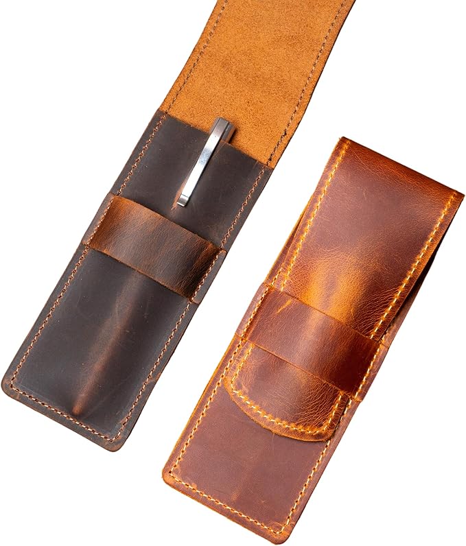 Personalized Leather Pen Holder With Recessed Lid Leather Case Pens Cases for Adults - CHERRY