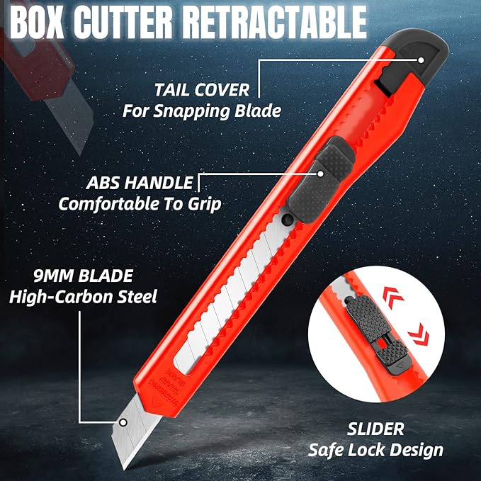 30 Pack Box Cutter Retractable, Snap-Off 9MM Utility Knife, Auto-Lock Razor Knife for Home, School, Hobby Use, Compact Box Opener Exacto Knife for Cutting Boxes, Carton, Cardboard, Vinyl, Rope