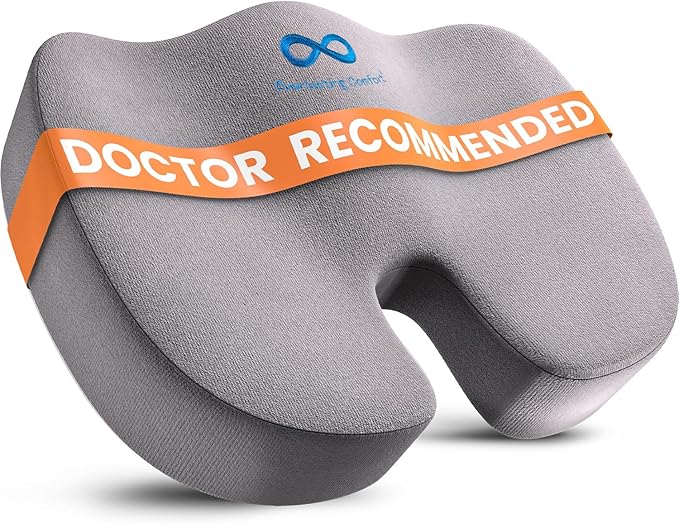 Everlasting Comfort Doctor Recommended Memory Foam Seat Cushion for Office Chairs & Car - Ergonomic Office Desk Accessories - Cushions for Tailbone Pain Relief, Sciatica (Gray, Large)