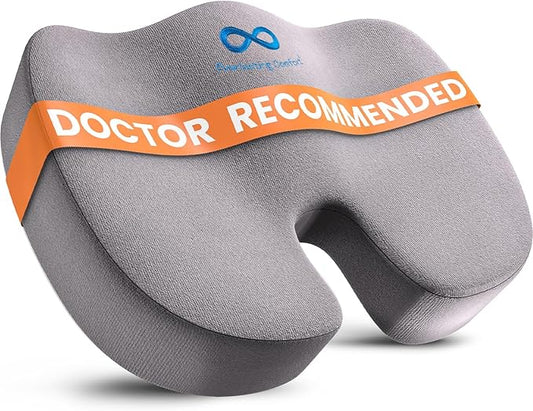 Everlasting Comfort Doctor Recommended Memory Foam Seat Cushion for Office Chairs & Car - Ergonomic Office Desk Accessories - Cushions for Tailbone Pain Relief, Sciatica (Gray, Large)