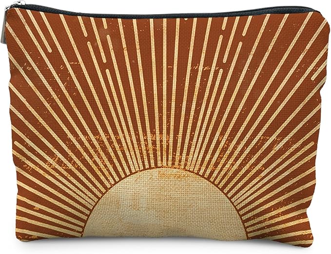 Sunshine Ray Boho Makeup Bag, Granola Girl Gifts, Vintage Orange Boho Neutral Sun boho Bags for Women, Retro Makeup Bag, Art or Journaling Pouch, Boho Gifts for Women