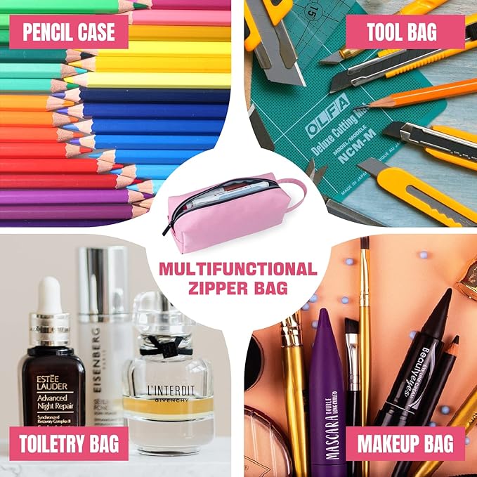 Fmeida Pink Pencil Case Aesthetic Large Capacity Pencil Case Portable Pencil Bag with Handle Cute Stationery Pen Bag Pouch Organizer for School Office Travel