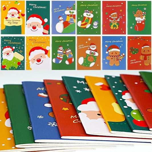 Christmas Mini Notebook Christmas Mini Memo Pad Notepads Christmas Theme Pocket Notebook Snowman Santa Claus Pattern Notebook Small Notebook Kids Stocking Stuffers for Xmas Party (36 Pieces)