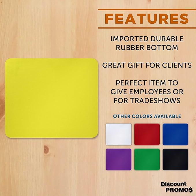 Rectangle Mousepads Set of 10, Bulk Pack - Great Gift for Employees, Clients, and for Tradeshows - Yellow