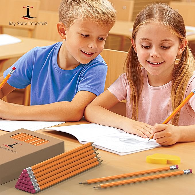 #2 Pencils 50 Pack, Pre-Sharpened HB Wood-Cased Yellow Pencil with Erasers, Bulk School Pencils for Classroom, Office, Teachers, Writing & Drawing